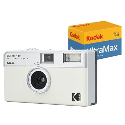Afbeelding van KODAK EKTAR H35 halve frame camera gebroken wit met 24 exp film