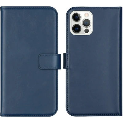 Afbeelding van Selencia Hoesje Geschikt voor iPhone 12 Pro / Met Pasjeshouder Echt Lederen Bookcase Blauw