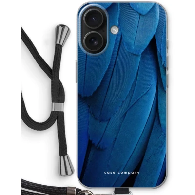 Afbeelding van Case Company® hoesje met Koord geschikt voor iPhone 16 Pauw Telefoonhoesje Zwart Bescherming aan alle Kanten en Over de Schermrand