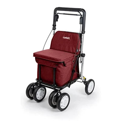 Afbeelding van Carlett Comfort Assist Lett900P Opvouwbare boodschappentrolley met 4 wielen medisch product klasse I goedgekeurd afneembare tas 38 l/15 kg dienblad voor voorwerpen rood