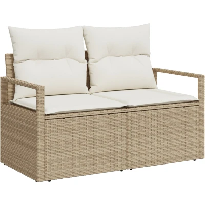 Afbeelding van vidaXL 6 Delige Tuin Sofa Set met Kussens Beige Poly Rattan, 2 Persoons Rattan