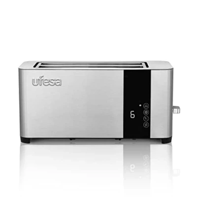 Afbeelding van Ufesa Duo Plus Deluxe broodrooster van roestvrij staal, digitaal lcd display, 1400 W, 2 lange sleuven, brede mond, 7 roosterniveaus