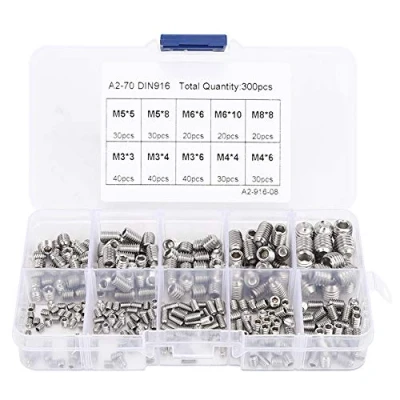 Afbeelding van inbusschroeven, 300 stuks assortiment 304 zeskantige schroeven van roestvrij staal M3 M4 M5 M6 M8