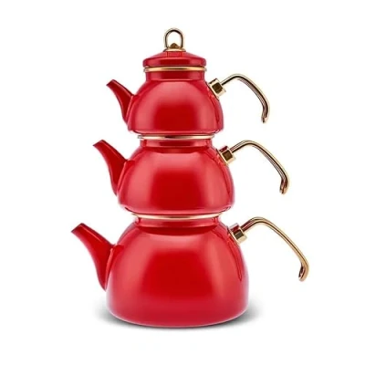Afbeelding van karaca Retro Rode 3D Theepot Emaille 2300 ml