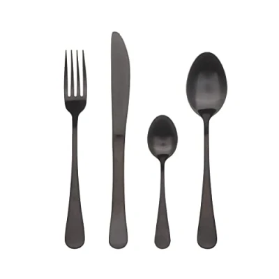Afbeelding van BERGNER München 24 delige bestekset 6 messen, vorken, lepels en koffielepels van roestvrij staal 18/10, modern avant garde design, vaatwasmachinebestendig, mat zwart