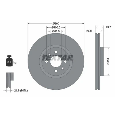 Afbeelding van TEXTAR PRO 92149503 Remschijf 300 24 04/06 100 Buiten geventileerd Gecoat Zonder wielbevestigingsbout, wielnaaf RENAULT: SCENIC 2