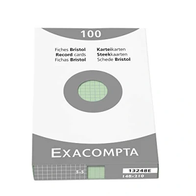 Afbeelding van Exacompta 13248E indexkaarten, hersluitbaar, 14,8 x 21 cm, 5 5, ongeperforeerd, groen, 100 stuks