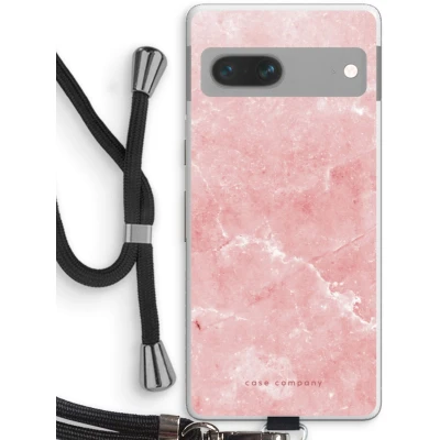 Afbeelding van Case Company® hoesje met Koord geschikt voor Google Pixel 7 Roze marmer Telefoonhoesje Zwart Bescherming aan alle Kanten en Over de Schermrand
