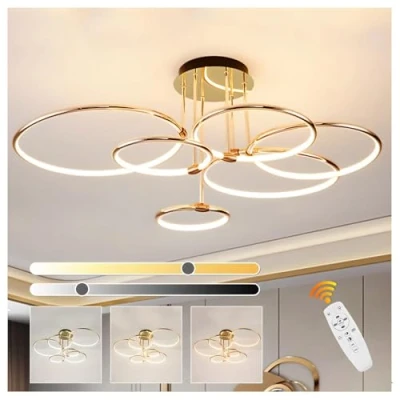 Afbeelding van 6 ronde ringen gouden led plafondlamp, kroonluchter Ø 105 cm 145 W dimbaar, creatieve hanglamp van elektrolytisch metaal, moderne lamp voor slaapkamer, kinderkantoor, studie
