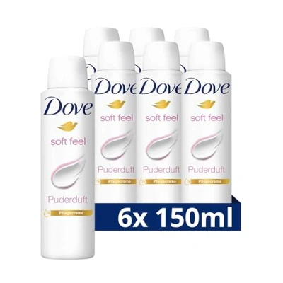 Afbeelding van Dove Soft Feel Powder Women 6 x 150 ml Deodorant Spray Voordeelverpakking