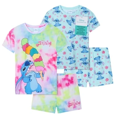 Afbeelding van Get Trend Disney Stitch 2 Ensembles de Pyjama Fille et Ado Court Ensemble Vêtement Nuit Pyjamas Été Tenues Détente Idée Cadeau (9 10 Ans, Bleu Stitch)