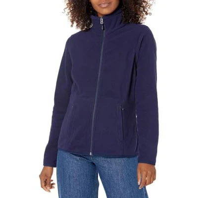 Image de Amazon Essentials Veste polaire douce à fermeture éclair intégrale pour femme (disponible en grande taille), coupe classique bleu marine, taille L