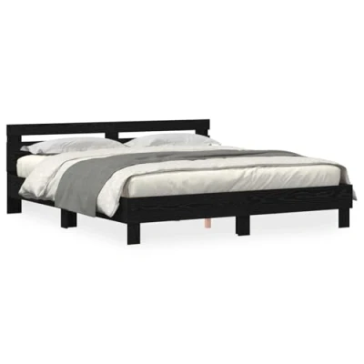 Afbeelding van vidaXL Eiken Bedframe Zwart Massief Eikenhout 180 x 200 cm Stevig