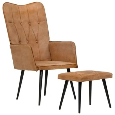 Afbeelding van Fauteuil met voetensteun canvas bruin