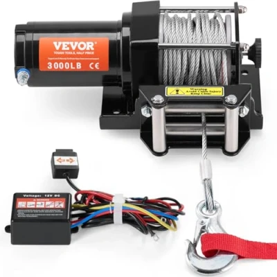 Afbeelding van VEVOR Elektrische lier voor mountainbike, 1360,8 kg, 12 V, kleine UTV met stalen kabel, 1,9 cm x 11,9 m, bekabelde afstandsbediening, IP55 waterdicht, het slepen van