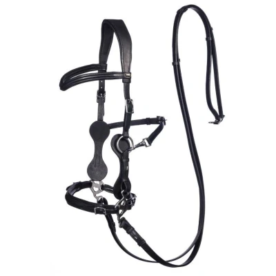 Image de F.R.A. Hackamore Calli Stuk Hook Rênes en Cuir Noir Full