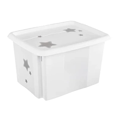 Afbeelding van keeeper Stars Opbergdoos met deksel, draaibaar en stapelbaar, voor kinderen, 30 l, karolina, Nordic White