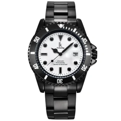 Afbeelding van Alienwork IK Horloge Mannen Vrouwen Kalender Metalen Armband, Zwart/Wit/Zwart Metaal Armband