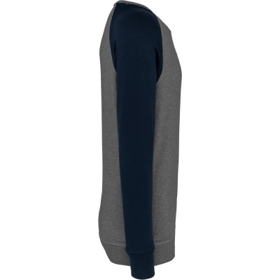 Afbeelding van Kariban Tweekleurige herensweater BIO French Terry ronde hals raglanmouwen K491 Grey Heather / Black