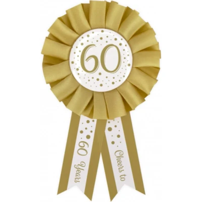 Afbeelding van Leeftijden Rozet 60 jaar Wit/ Goud 14cm per stuk