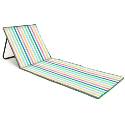 Afbeelding van Opvouwbare strandmat ligstoel verstelbare rugleuning makkelijk draagbaar lichtgewicht opbergvak met rits (multi kleuren / licht)