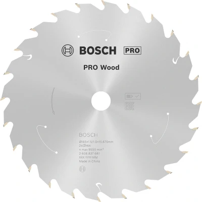 Image de BOSCH 2608837681 lame de scie circulaire Standard pour bois scies sans fil 165 x 15.875 1.5/1.0 mm, 24T