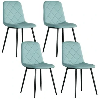 Afbeelding van HOMCOM Set van 4 eetkamerstoelen, gestoffeerde keukenstoelen met hoge rugleuning, stalen poten en stof in fluwelen effect, voor woonkamer, slaapkamer, keuken, groen