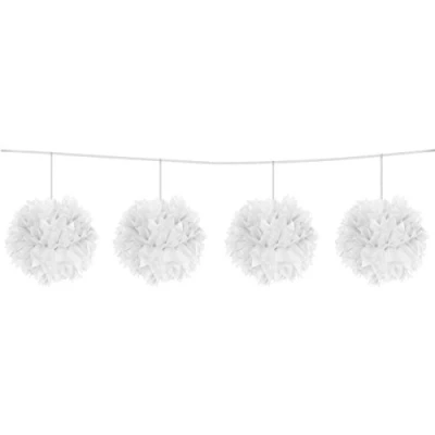 Afbeelding van Pompom slinger wit 12cm 4 stuks