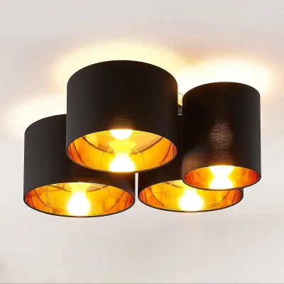 Afbeelding van Lindby plafondlamp 4lichts Stof, metaal H: 25.5 cm E27 zwart, goud