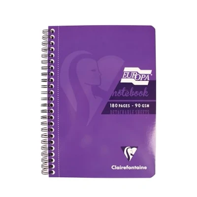 Afbeelding van Clairefontaine Europa Ref. 5813Z spiraalbinding, duurzaam, glanzend, 180 vellen, gelinieerd, A5 formaat, microgeperforeerde pagina&#039;s, paarse omslag