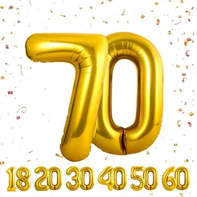 Afbeelding van Ballonnen verjaardag 70 jaar goud 101 cm Verjaardagsdecoratie van een man vrouw Opblaasbare cijferballon aluminium beige