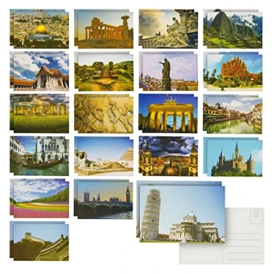 Afbeelding van Best Paper Greetings Set van 40 ansichtkaarten met foto&#039;s 20 beroemde plaatsen over de hele wereld, 15,2 x 10,2 cm