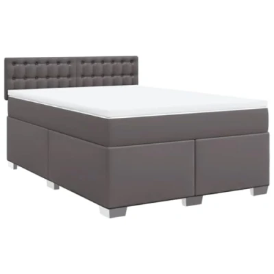 Afbeelding van vidaXL Sommier à lattes de lit avec matelas Gris 140x190 cm Similicuir