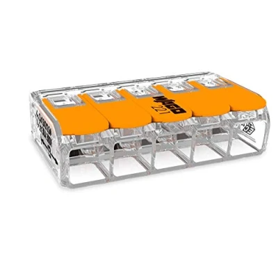 Afbeelding van 30 stuks WAGO 221 415 5 aderige aansluitklem met hendel 0,2 4 qmm klein model, transparant