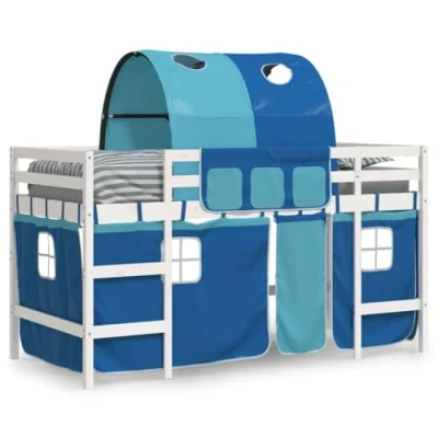 Image de vidaXL Lit mezzanine enfants et tunnel bleu 90x200cm bois pin massif