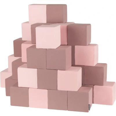 Afbeelding van KiddyMoon Zachte blokken voor baby&#039;s, 48 delig, bouwkubus van schuim, 14 cm, blokjes: heide roze