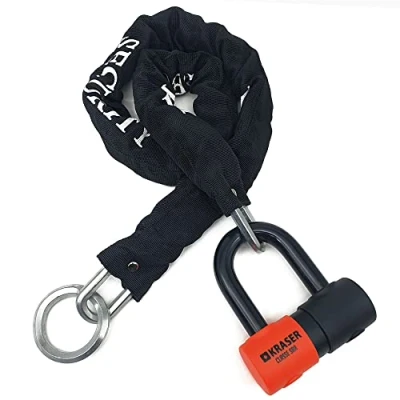 Afbeelding van KRASER KR50 + 120 L schijfblok voor motorfiets, SRA goedgekeurd, ketting, diefstalbeveiliging, scooter, elektrische fiets, massief schijfblok, Mini U, Ø 18, hoge veiligheid, garage, parkeerplaats,