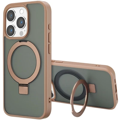 Afbeelding van Accezz Hoesje Geschikt voor iPhone 15 Pro Ring Stand Backcover MagSafe bruin