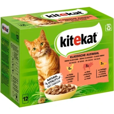 Afbeelding van 15% Korting! Kitekat Maaltijdzakjes 24/48 x 85 g Kattenvoer Klassieke selectie in saus (48 g)