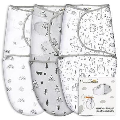 Afbeelding van Mama Cheetah Set van 3 grote biologische katoenen inbakerdekens voor baby&#039;s 6 maanden, baby&#039;s, eenvoudig te gebruiken dekens, uniseks, grijs