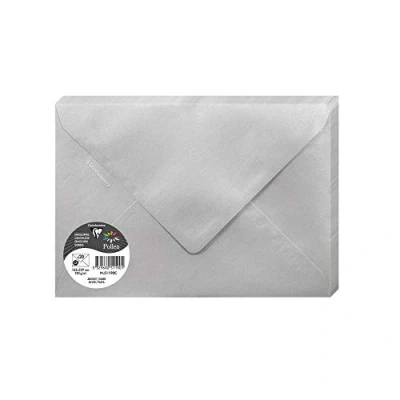 Afbeelding van Clairefontaine 51190C, verpakking met 20 enveloppen, formaat C5 (16,2 x 22,9 cm), 120 g/m², zilverkleurig, uitnodiging voor evenementen en correspondentie, pollen serie, premium papier glad