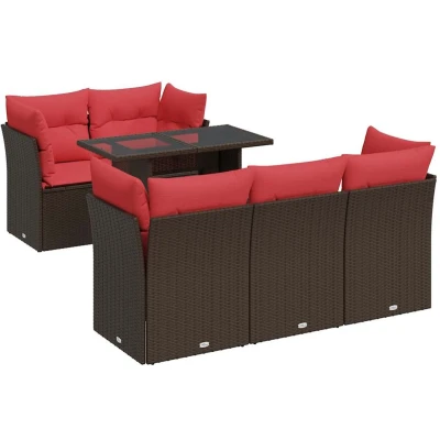 Afbeelding van vidaXL 6 delige Loungeset met kussens poly rattan acacia bruin