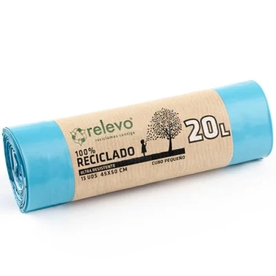 Afbeelding van Relevo Vuilniszakken, 100% gerecycled, zeer robuust, 20 l, 15 stuks, blauw 22CREL009