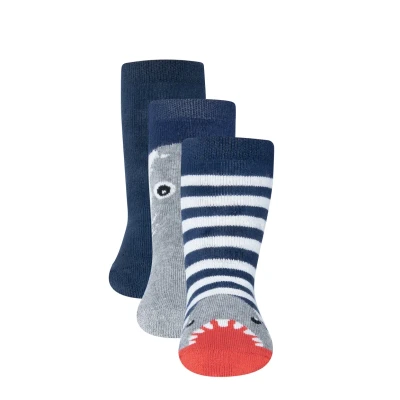 Afbeelding van EWERS Set van 3 haaienstopsokken SoftStep, antislip sokken met rubberen zool, gemaakt in Duitsland, paar voor kinderen en jongens, Blauw/Grijs