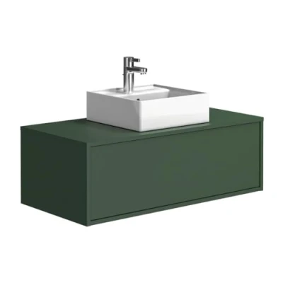 Afbeelding van Vente unique Hangend mat groen badkamermeubel met enkele wastafel 94 cm TEANA II L x H 32 D 47