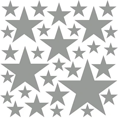 Afbeelding van PREMYO Set van 32 muurstickers voor kinderen, sterren, wanddecoratie, babykamer, eenvoudig aan te brengen, grijs