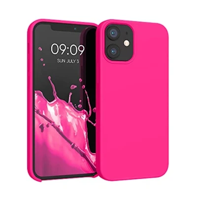 Afbeelding van kwmobile telefoonhoesje geschikt voor Apple iPhone 12 mini Hoesje met siliconen coating Smartphone case in neon roze