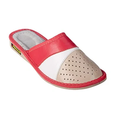 Afbeelding van APREGGIO pantoffels voor dames van leer praktische handgemaakte volwassenen comfortabele damespantoffels robuuste damesschoenen, Rood