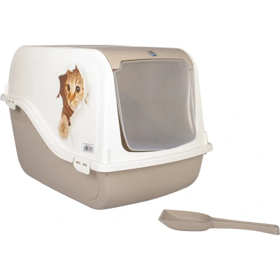 Afbeelding van Duvo+ Ariel Cat Surprise Kattenbak Wit/Taupe 57 x 39 38 cm