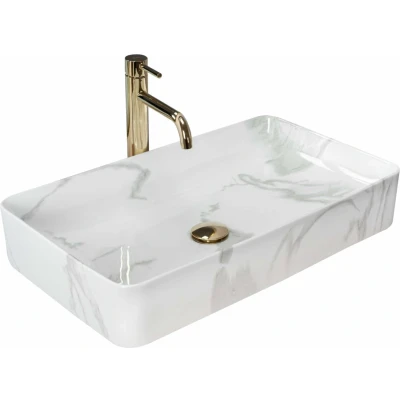 Afbeelding van REA Denis Opzetwastafel Waskom 61.5 x 35 11 cm Marmerlook Glans Wit